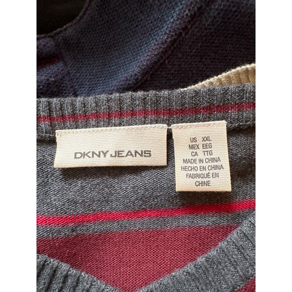 DKNY Maroon And Gray Striped Men’s Sweater Size XXL - Picture 3 of 3